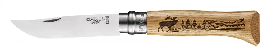 Нож Opinel серии Tradition Animalia № 08, 8,5см, нержавеющая сталь, рукоять дуб, рис.-олень 001620