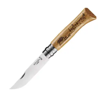 Нож Opinel №8 нержавеющая сталь, рукоять дуб, гравировка кабан