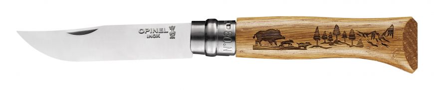Нож Opinel серии Tradition Animalia № 08, 8,5см, нержавеющая сталь, рукоять дуб, рис.-кабан 0001624